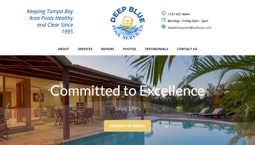 Deep Blue Pool Services - New Port Richey Website Design client