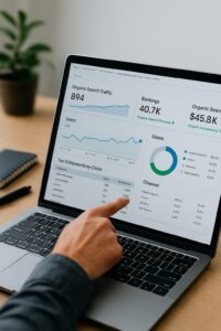 SEO Management by a local SEO company in Clearwater FL showing keyword rankings and analytics dashboard