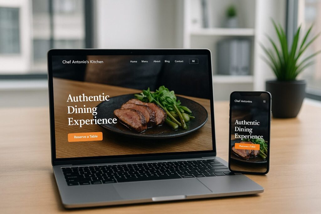responsive website design company showing chef restaurant site on laptop and smartphone in Tampa, Trinity, and Safety Harbor F