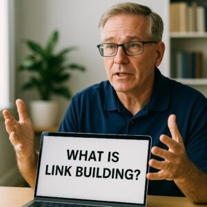 Professional SEO expert discussing what link building means during an online marketing consultation in Safety Harbor FL