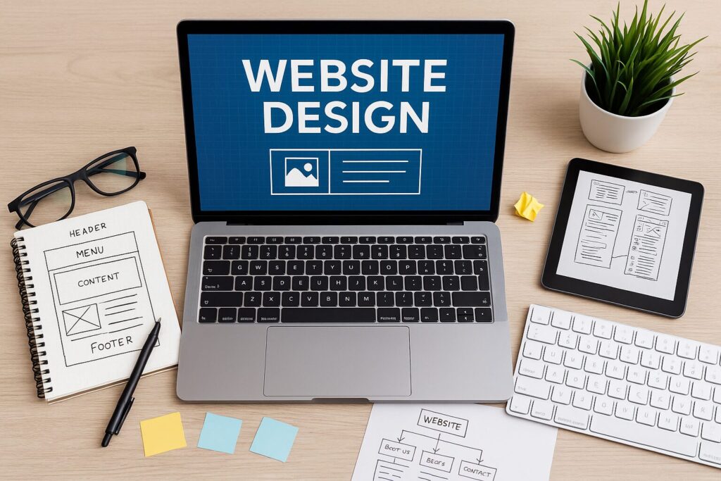 designer reviewing website wireframe and layout for new web design project in Trinity, New Port Richey, and Tampa FL