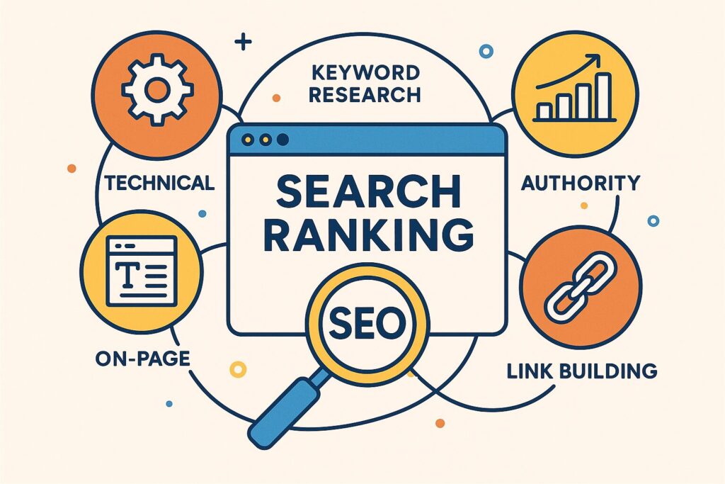 Man analyzing keyword research on his computer as part of improving Google search ranking, representing SEO specialist work for businesses in Clearwater, Safety Harbor, and Tampa.