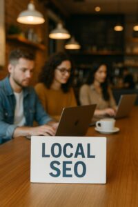 notepad reading get found locally on coffee shop table representing local SEO services helping small businesses in Clearwater Safety Harbor and Tampa FL