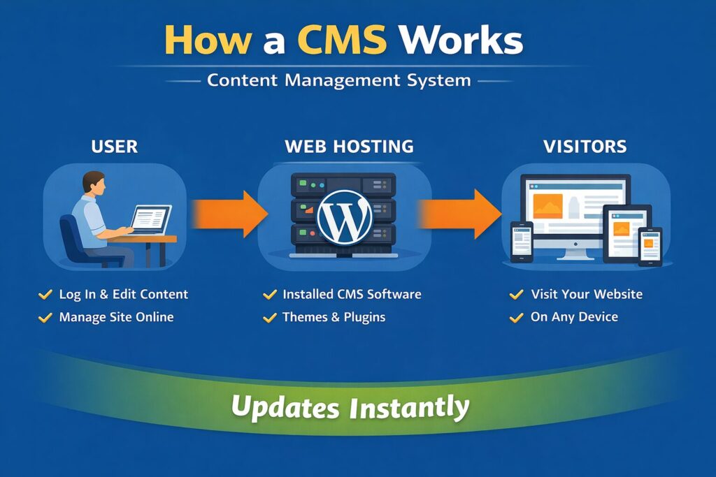 how a CMS works diagram showing website platforms for businesses in Tampa Safety Harbor and Trinity FL