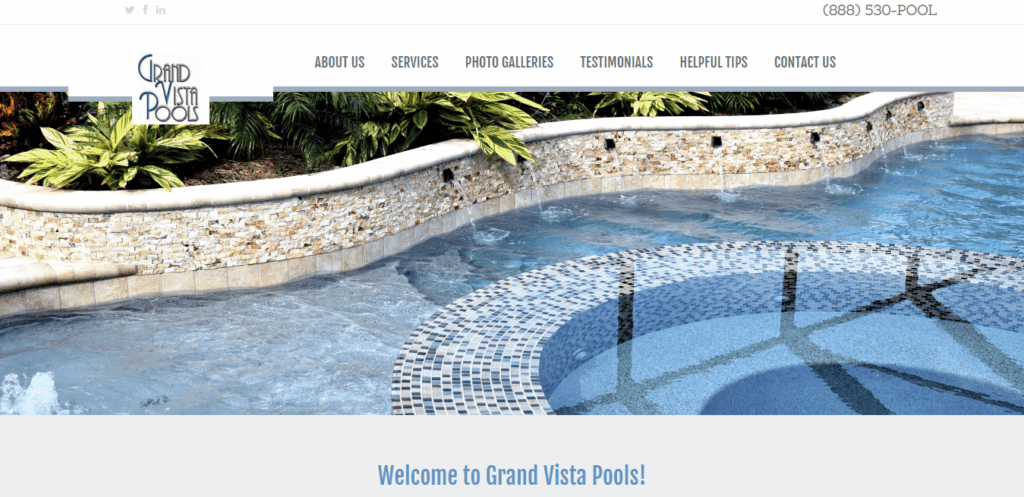 Grand Vista Pools - Trinity web solutions client with web design and SEO