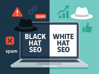 Illustration showing what is black hat SEO versus white hat SEO, created for a Tampa SEO company offering web design in Tampa, Trinity, and Safety Harbor FL.