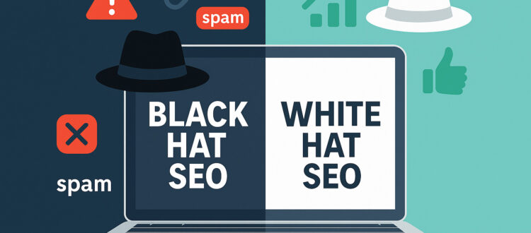 Illustration showing what is black hat SEO versus white hat SEO, created for a Tampa SEO company offering web design in Tampa, Trinity, and Safety Harbor FL.