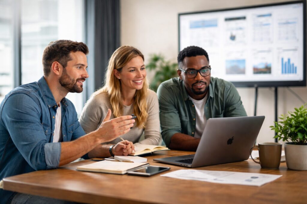 Website developers meeting with a business owner to discuss web design strategy in Tampa FL