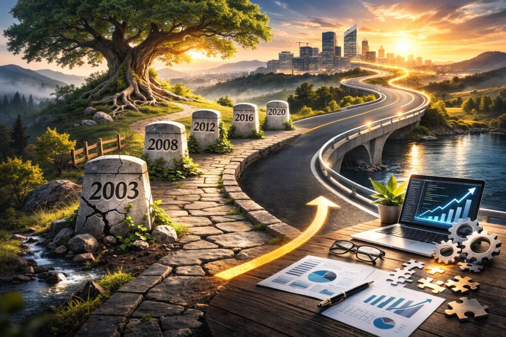 Conceptual illustration of long-term business growth path for web developers and web design companies